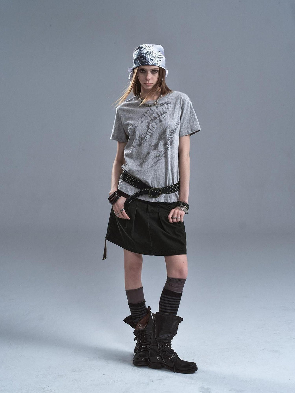 Dark Green Riveted Side Drawstring Split Lace Up Women'S Cotton Midi Skirts