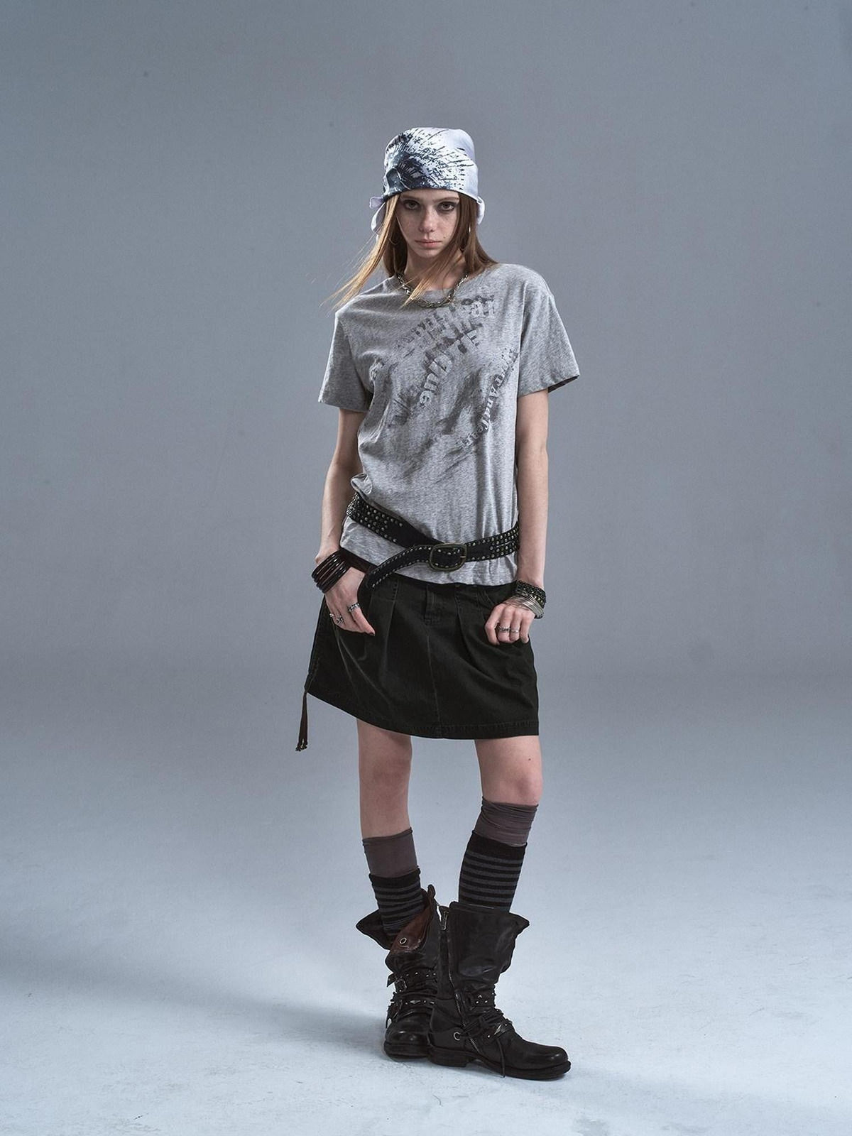 Dark Green Riveted Side Drawstring Split Lace Up Women'S Cotton Midi Skirts