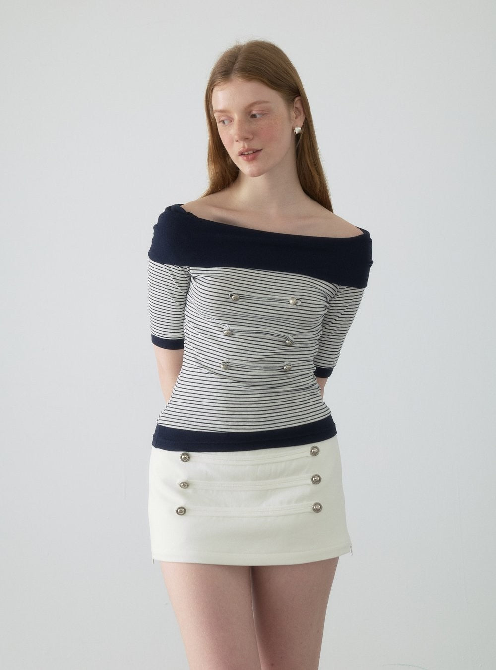 Nautical Stripe Off Shoulder Top