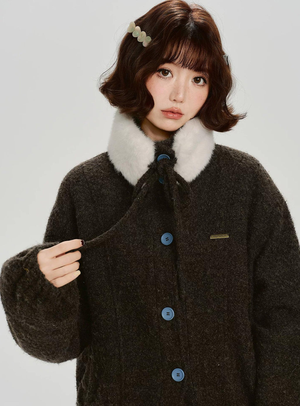 Girlyhalo |  RETRO FUR COLLAR TWEED JACKET【ID:TN00012】