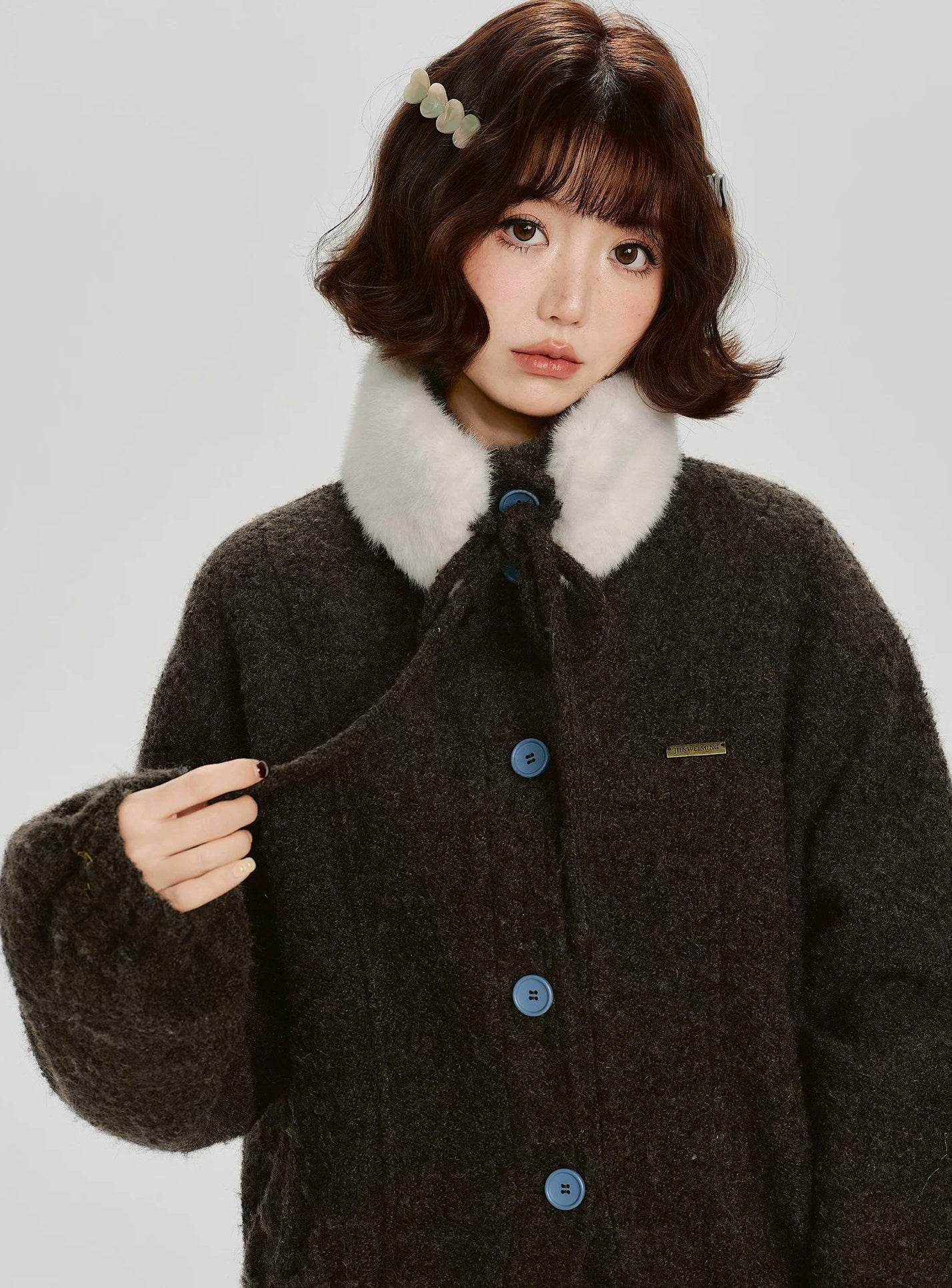 Girlyhalo |  RETRO FUR COLLAR TWEED JACKET【ID:TN00012】