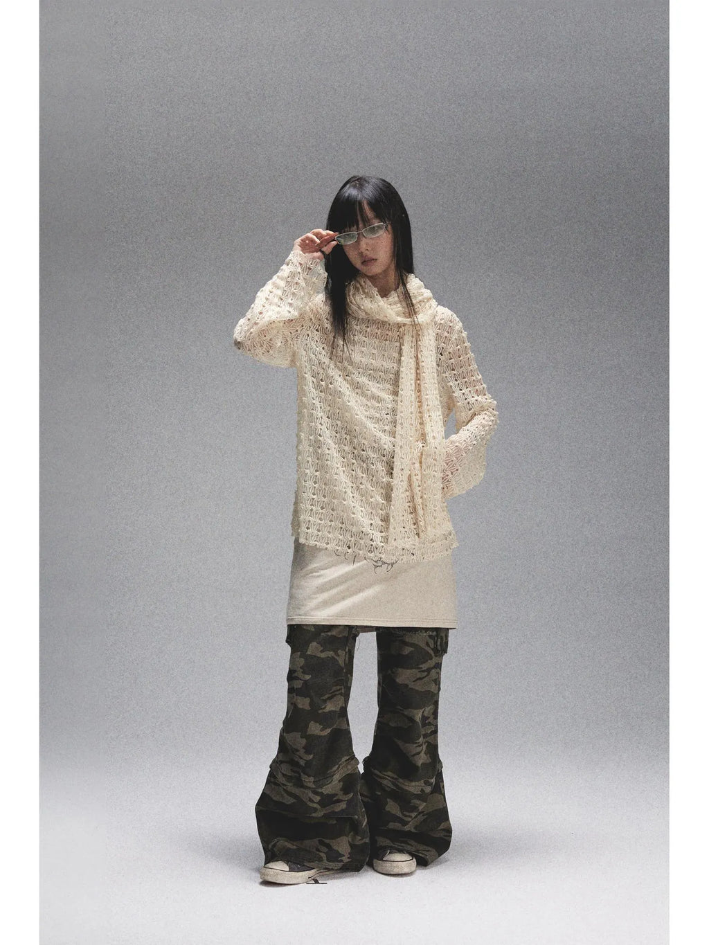 Spaca Mesh Shoulder Top With Free Scarf