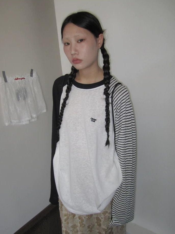 3months | SUMMER STRIPED T-SHIRT WITH SHEER SLEEVES【ID:TN00042】