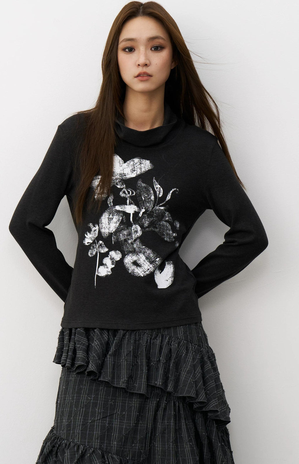 THELIGHT | FLORAL PRINT HIGH NECK T-SHIRT【ID:TN00105】