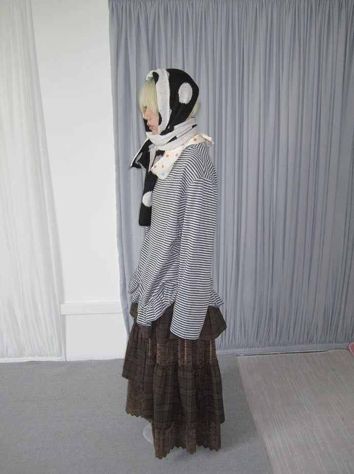 3months | PLAID LACE MAXI SKIRT【ID:TN00051】