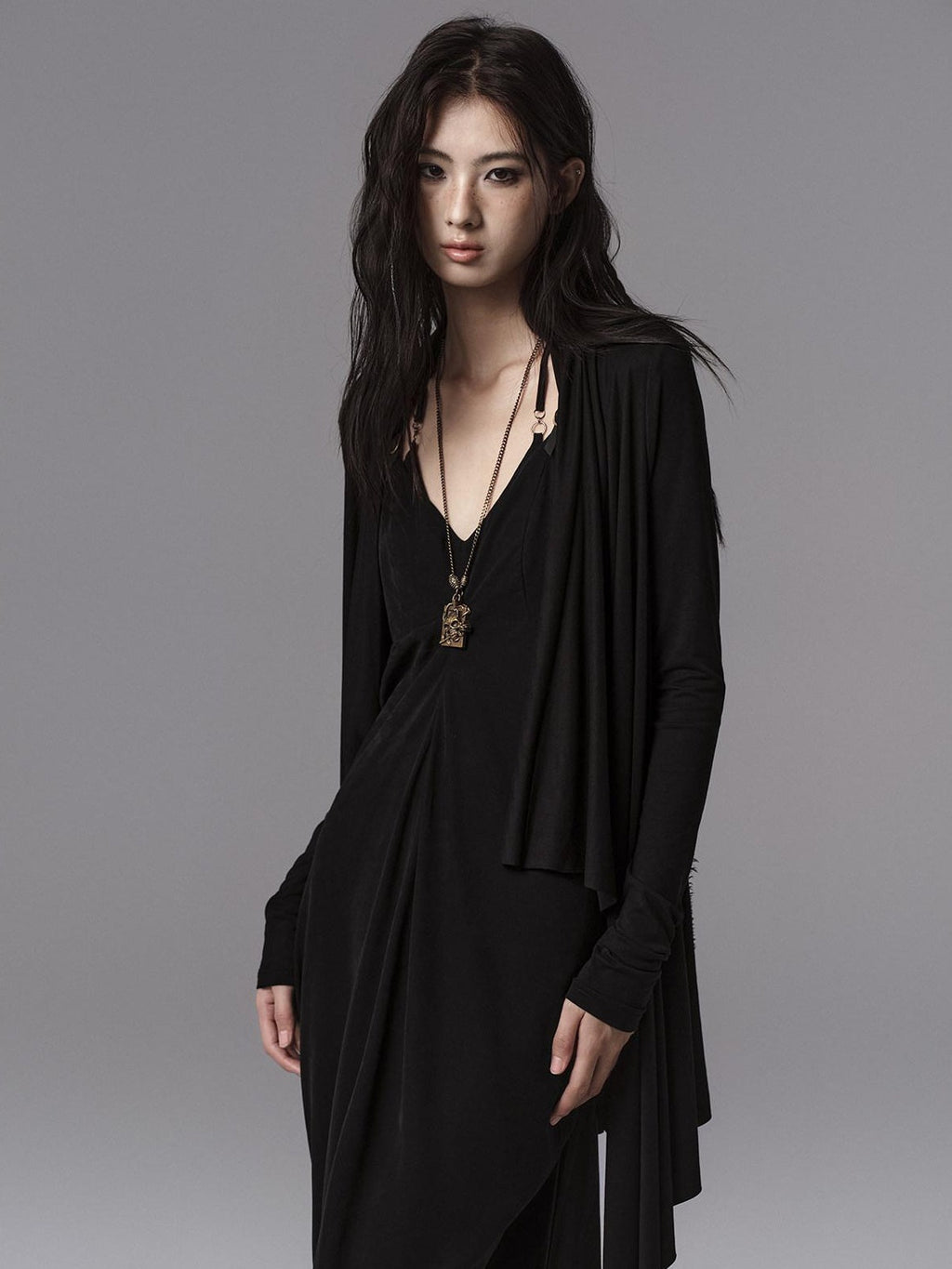 Pure Cupro Slim Fit Dark Gothic Vneck Camisole Women Black Zip Back Maxi Dresses