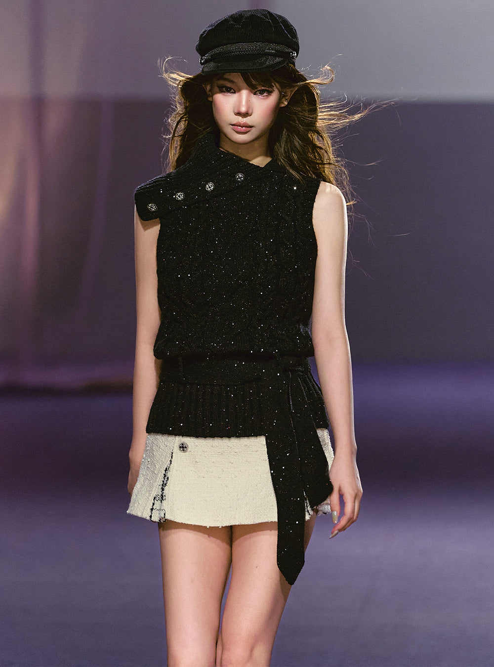Grain Collar Sequin Knit Vest