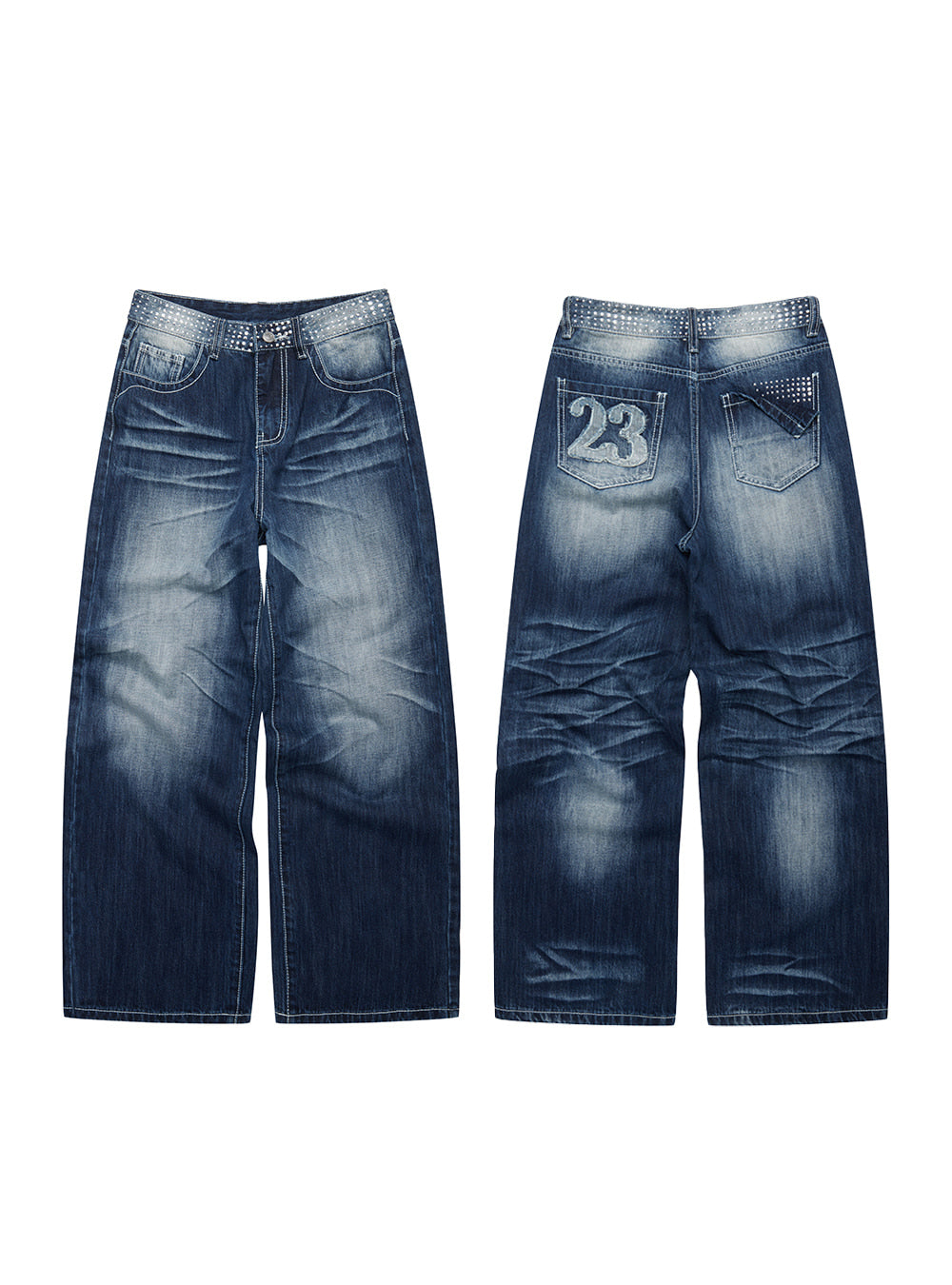 90s Studded Wide-Leg Denim Pants
