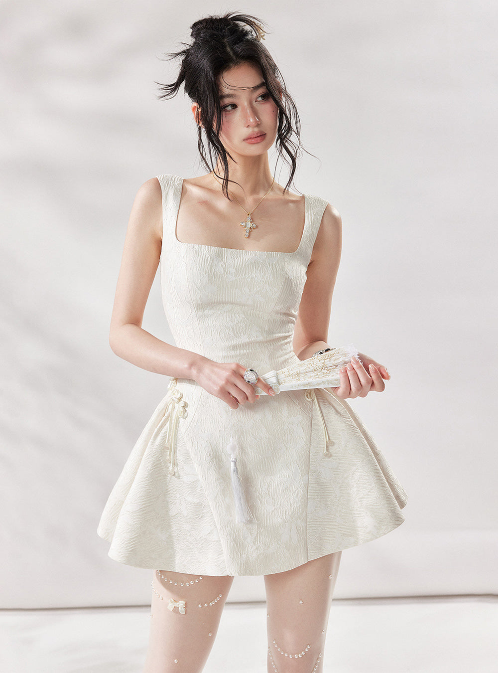 Square Strap Jacquard Dress