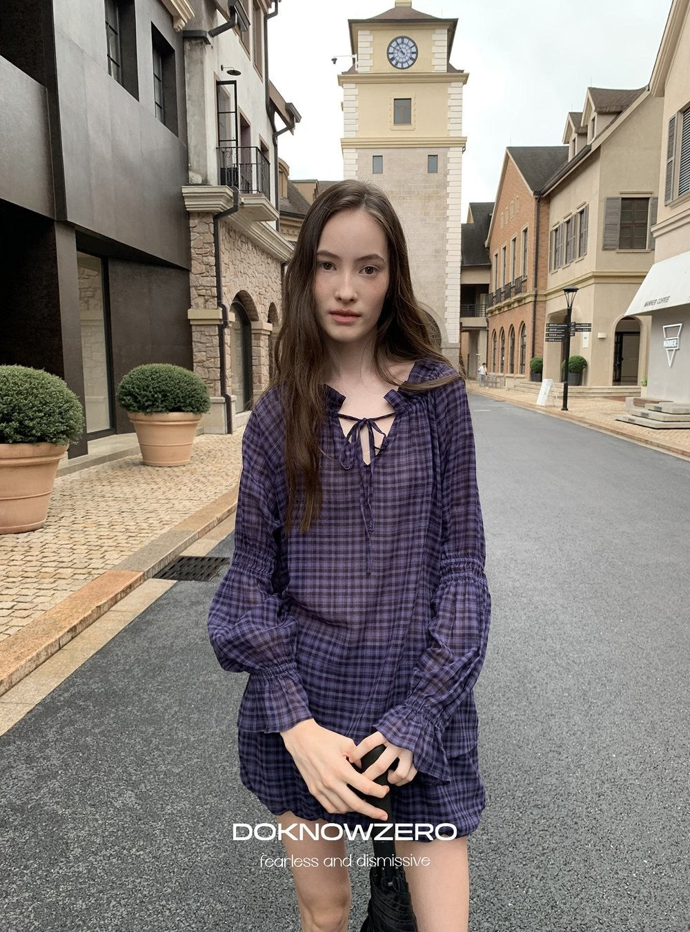 Plaid Drawstring Balloon Top & Skirt