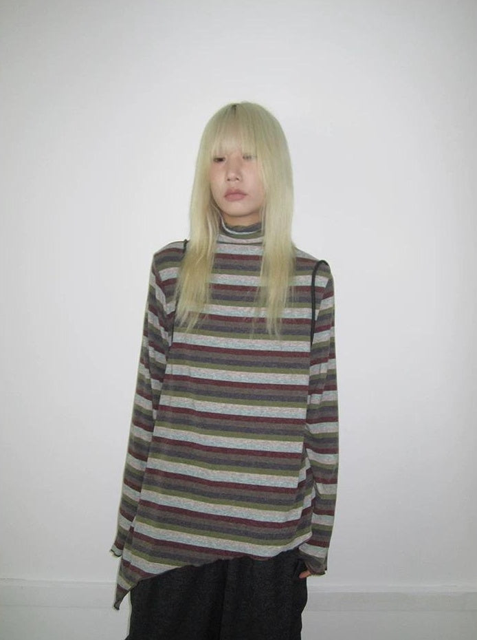 3months | HIGH NECK STRIPED TOP【ID:TN00052】