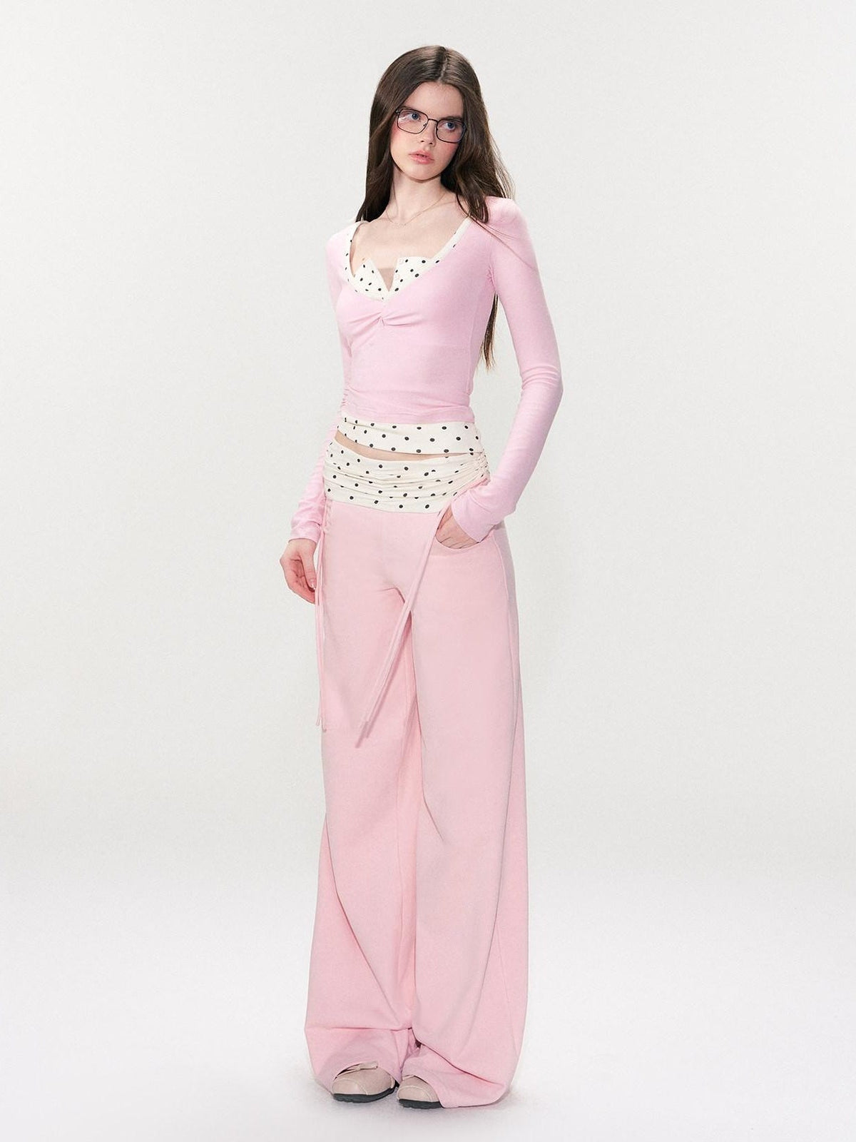 Soft Modal Polka Dot Slim Fit Drop Shoulder Sassy Women Long Sleeve T-Shirts