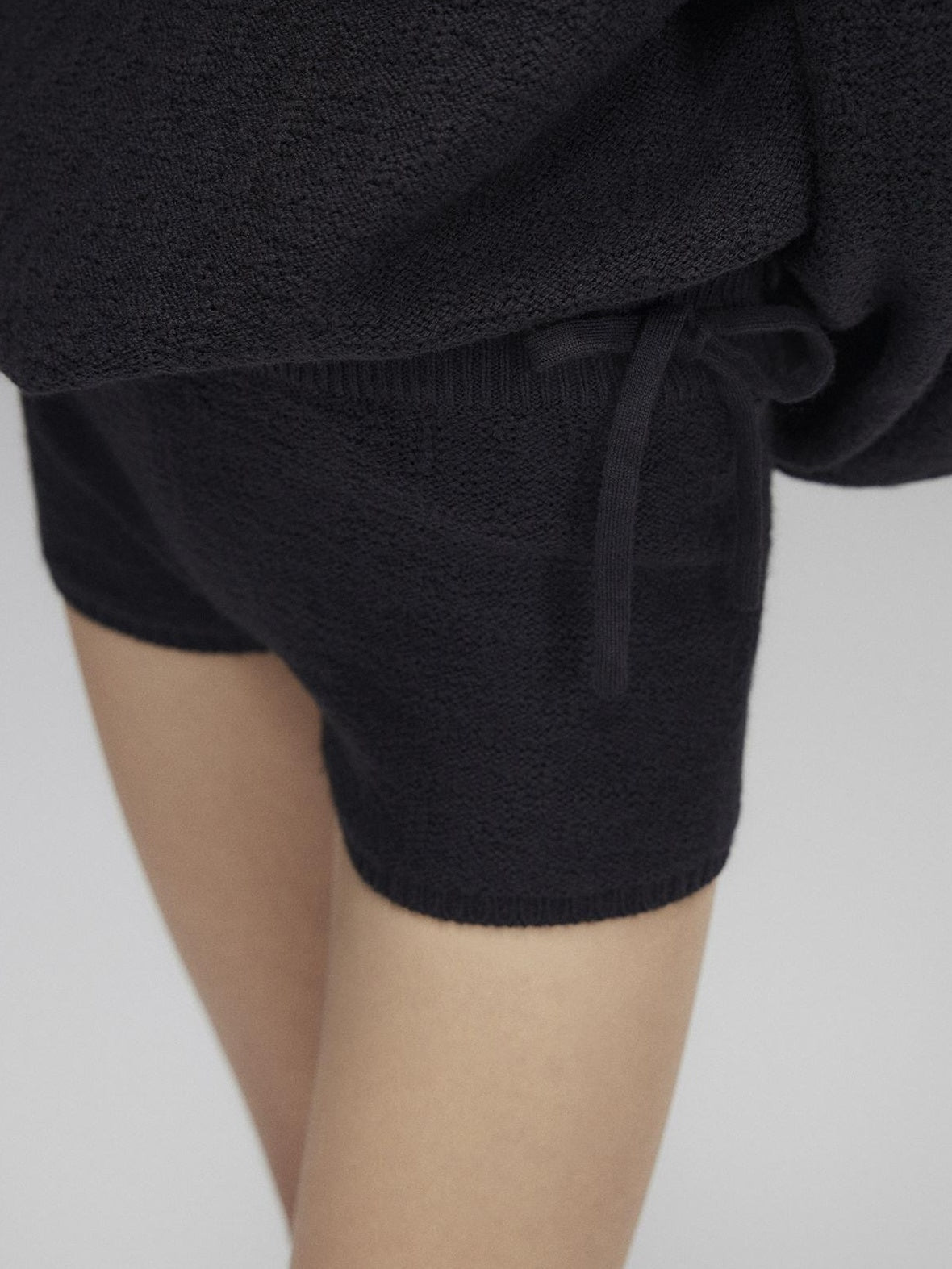 Knitted Wool Blend Loose Street Style Women Two Piece Set Navy Mini Shorts