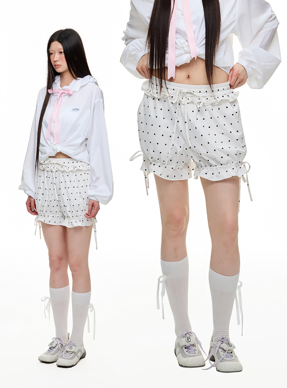 Rich White Sheer Dot Ruffle Shorts