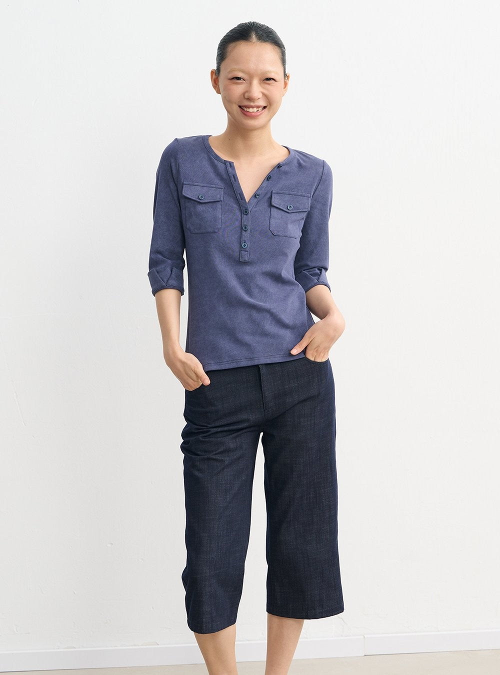 Henley Pocket Trim Top (2color)