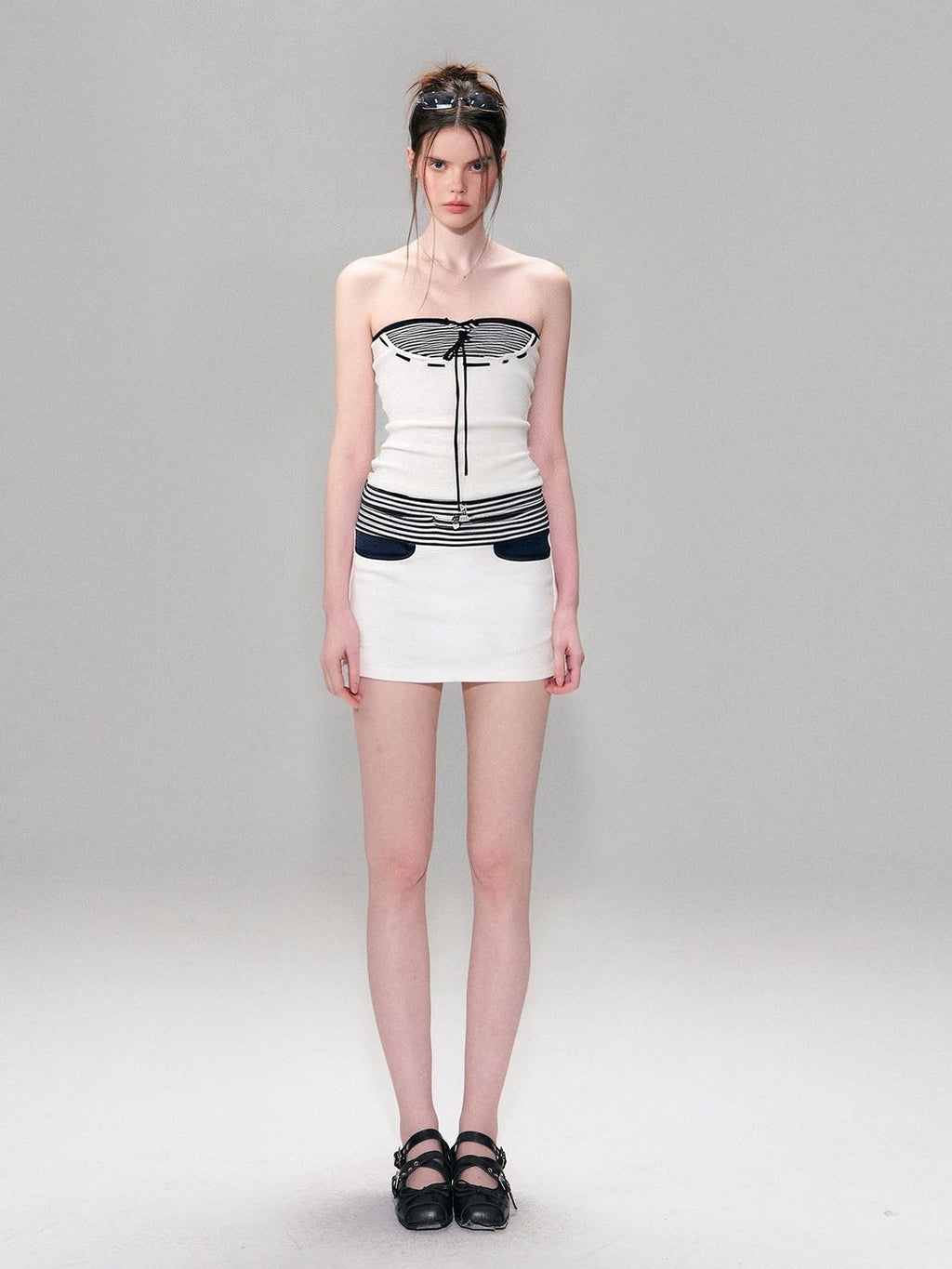 Contrast Printed Cotton Mid Waist Straight Bodycon Women White Mini Skirts
