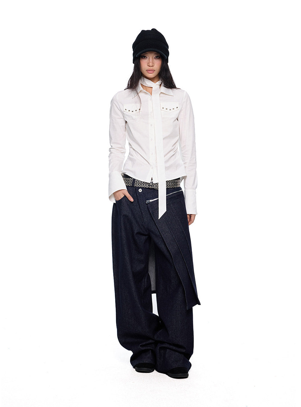 Stud Pocket Tie Shirt (2color)