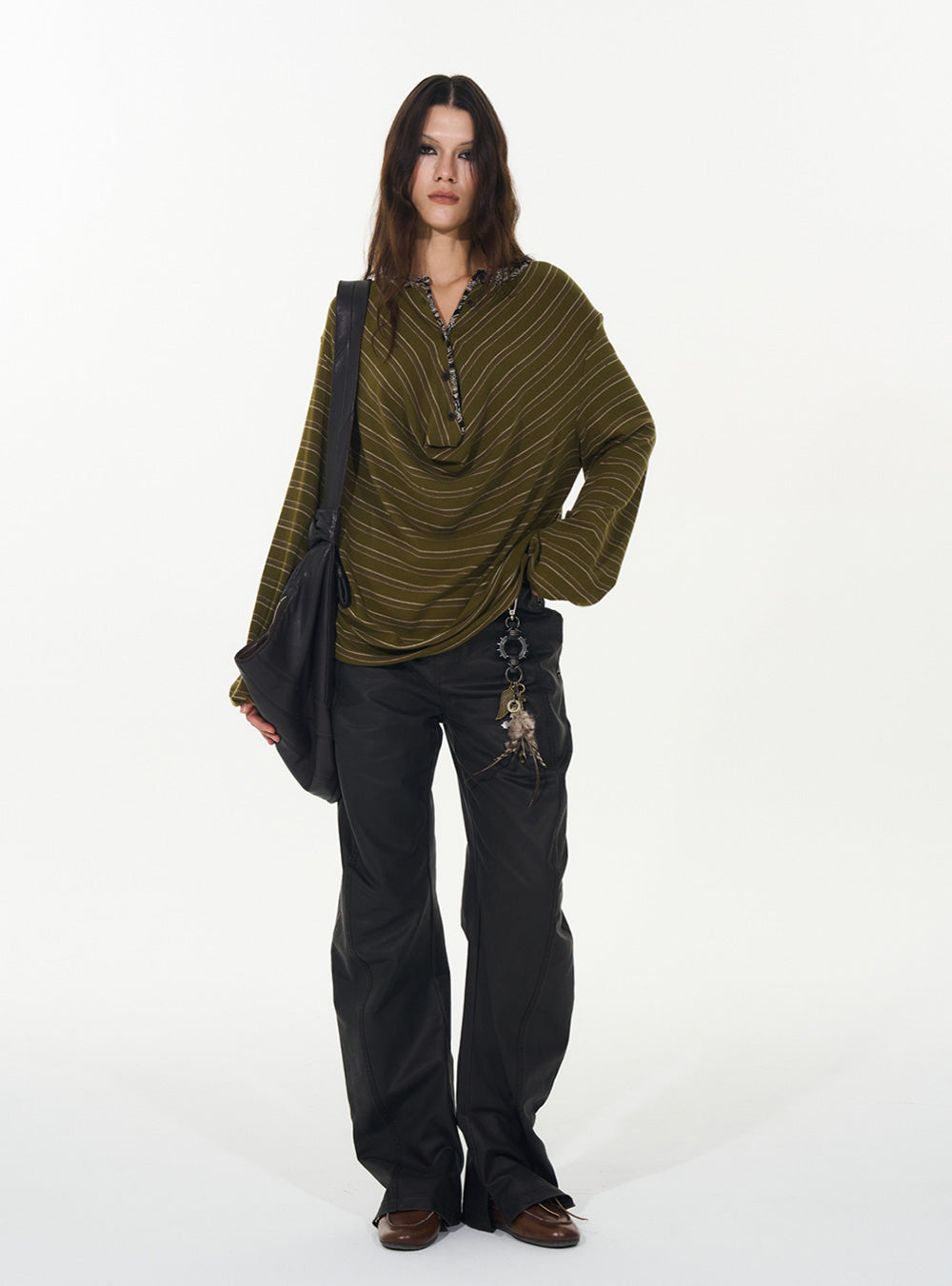 Curved Matte Coated Straight Pants