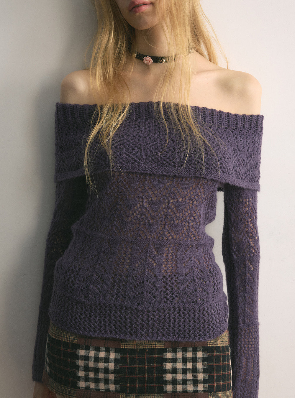 Violet Off Shoulder Knit Top