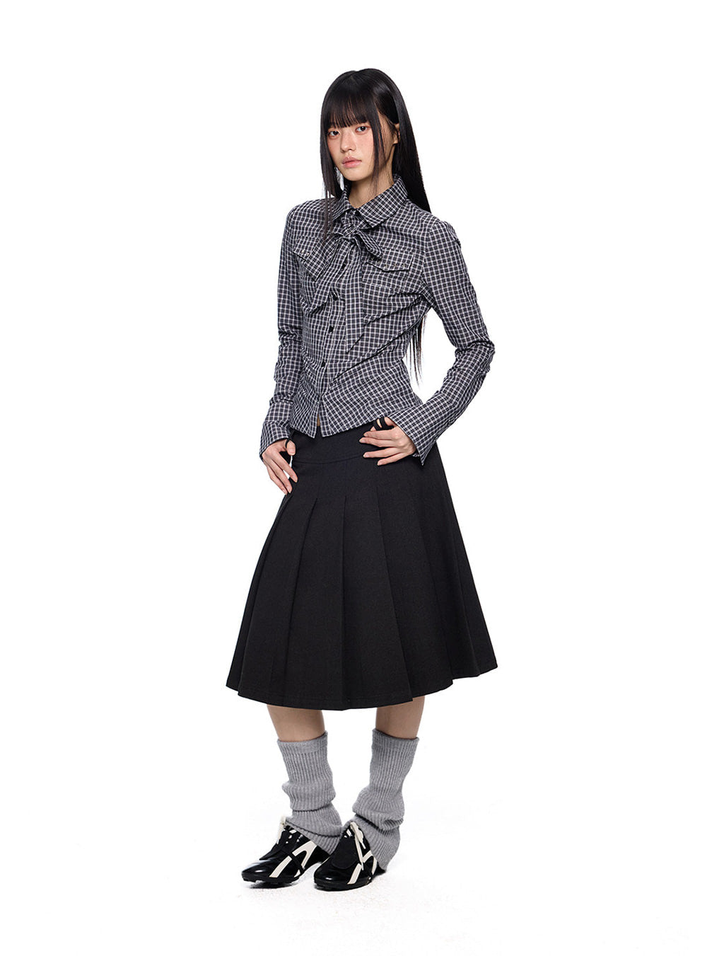 Contour Check Ribbon Shirt (2color)