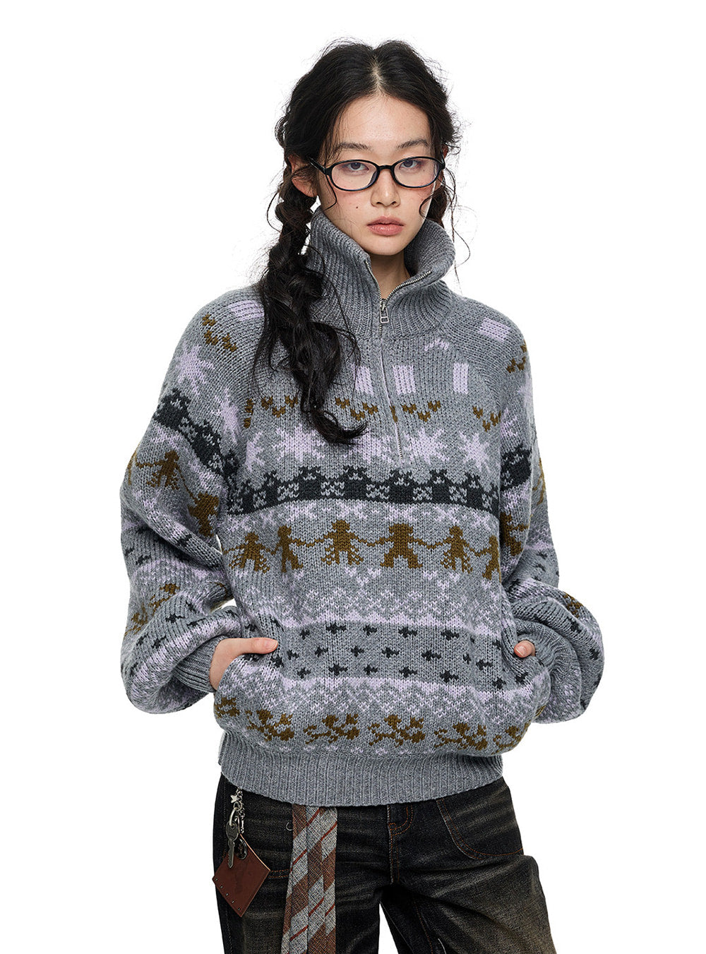 Fair Isle High Neck Knit Sweater