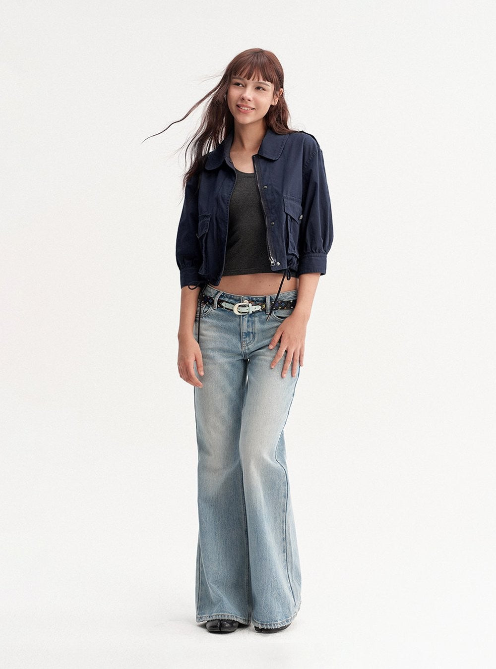 Navy Drawstring Crop Jacket