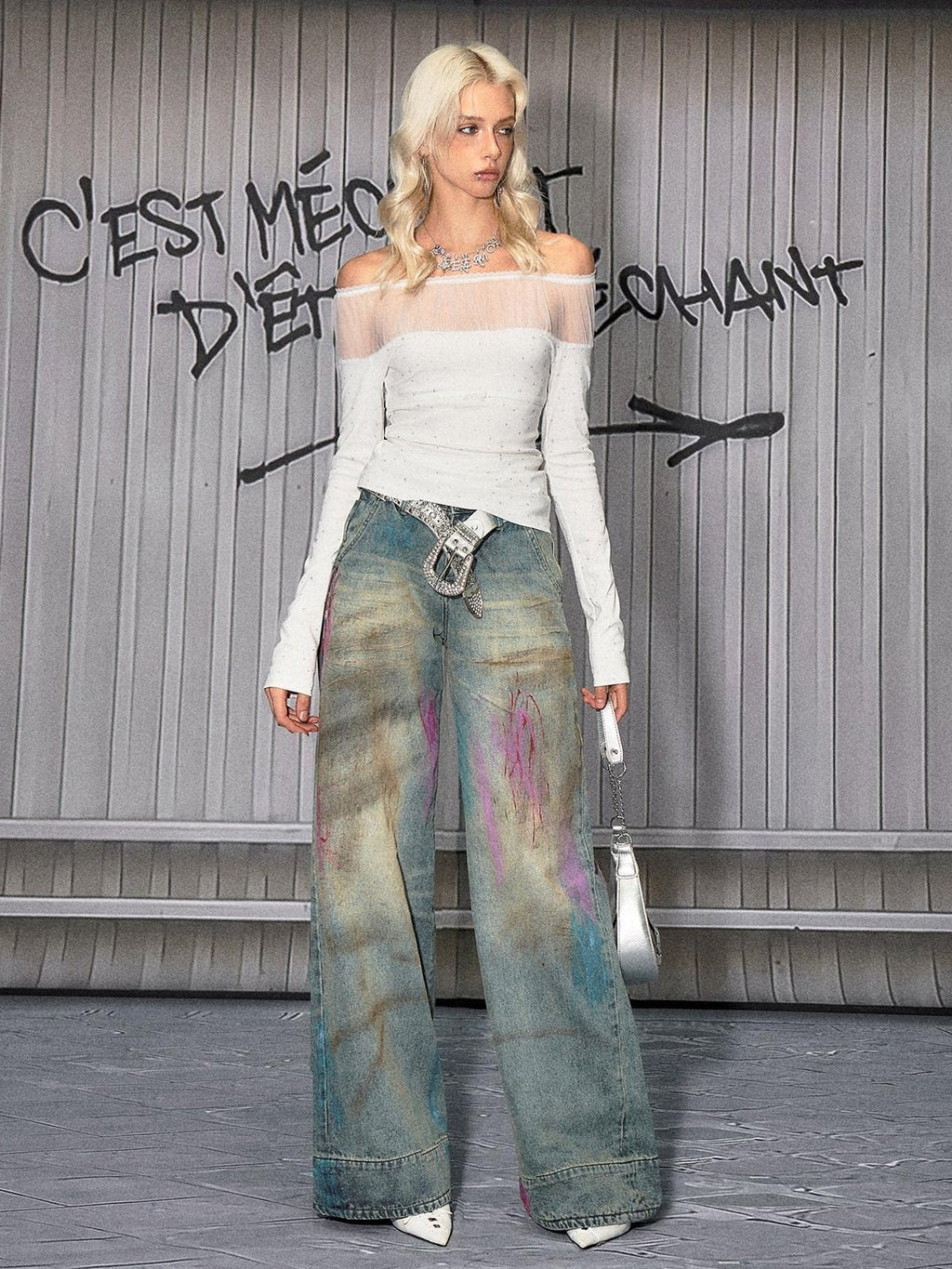 Washed Blue Button Fly Mid Rise Slight Stretch Sexy Straight Leg Jeans