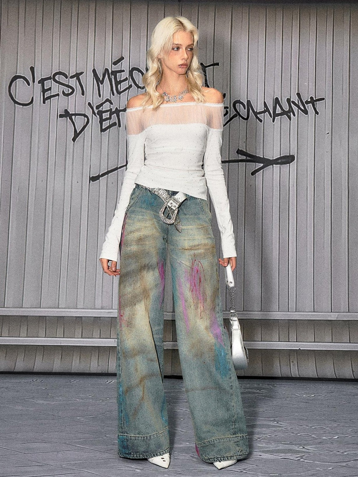 Washed Blue Button Fly Mid Rise Slight Stretch Sexy Straight Leg Jeans