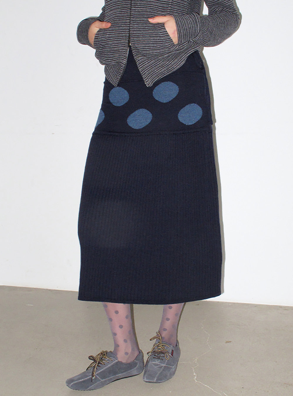 Stretchy Wool Polka Dot A-Line Skirt