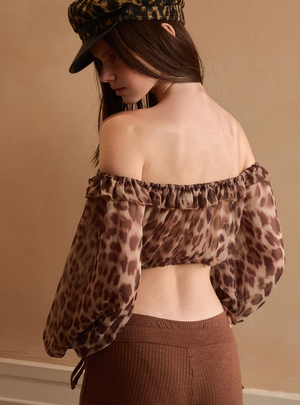 Leopard Sheer Off-Shoulder Top
