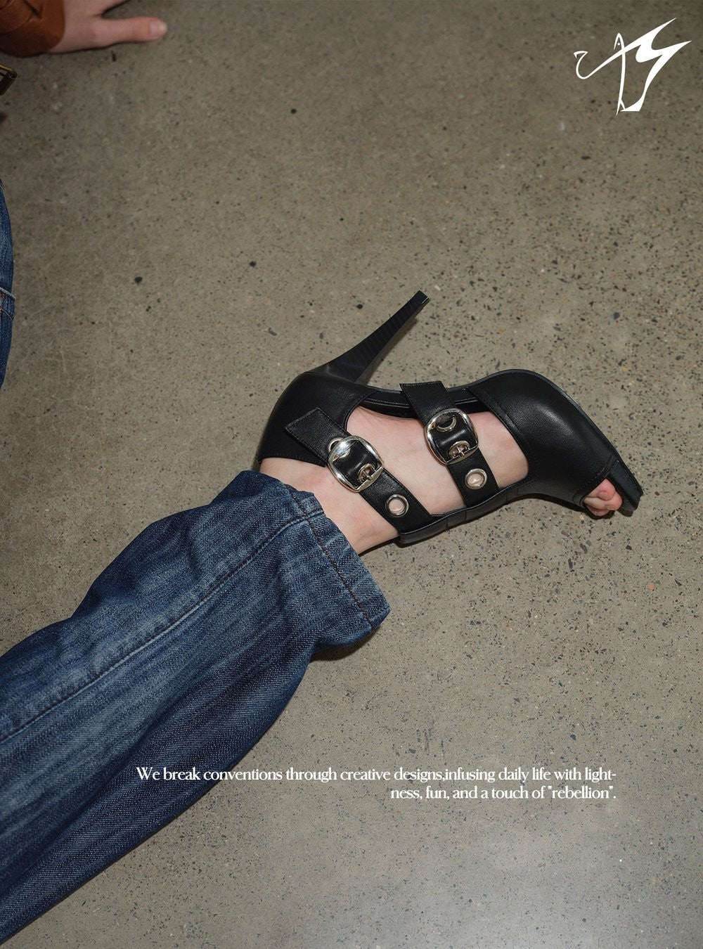 Double Buckle Peep Toe Heels Black
