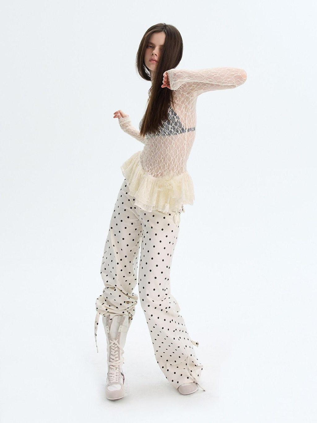 High Stretch Nylon Lace Vintage Slim Layered For Women Long Sleeve Crop Tops