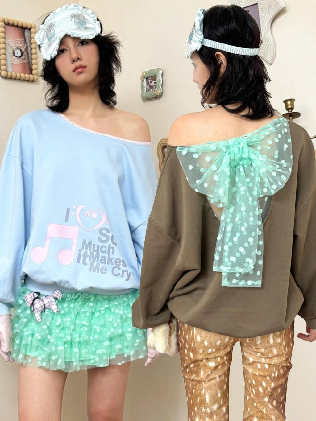 Pure Cotton Relaxed Fit Asymmetric Neck Pullover Women Light Blue Sweatshirt