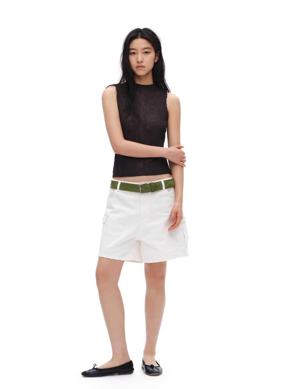White Vintage Bermuda Cargo Button Fly Pocket Women'S Cotton Denim Shorts