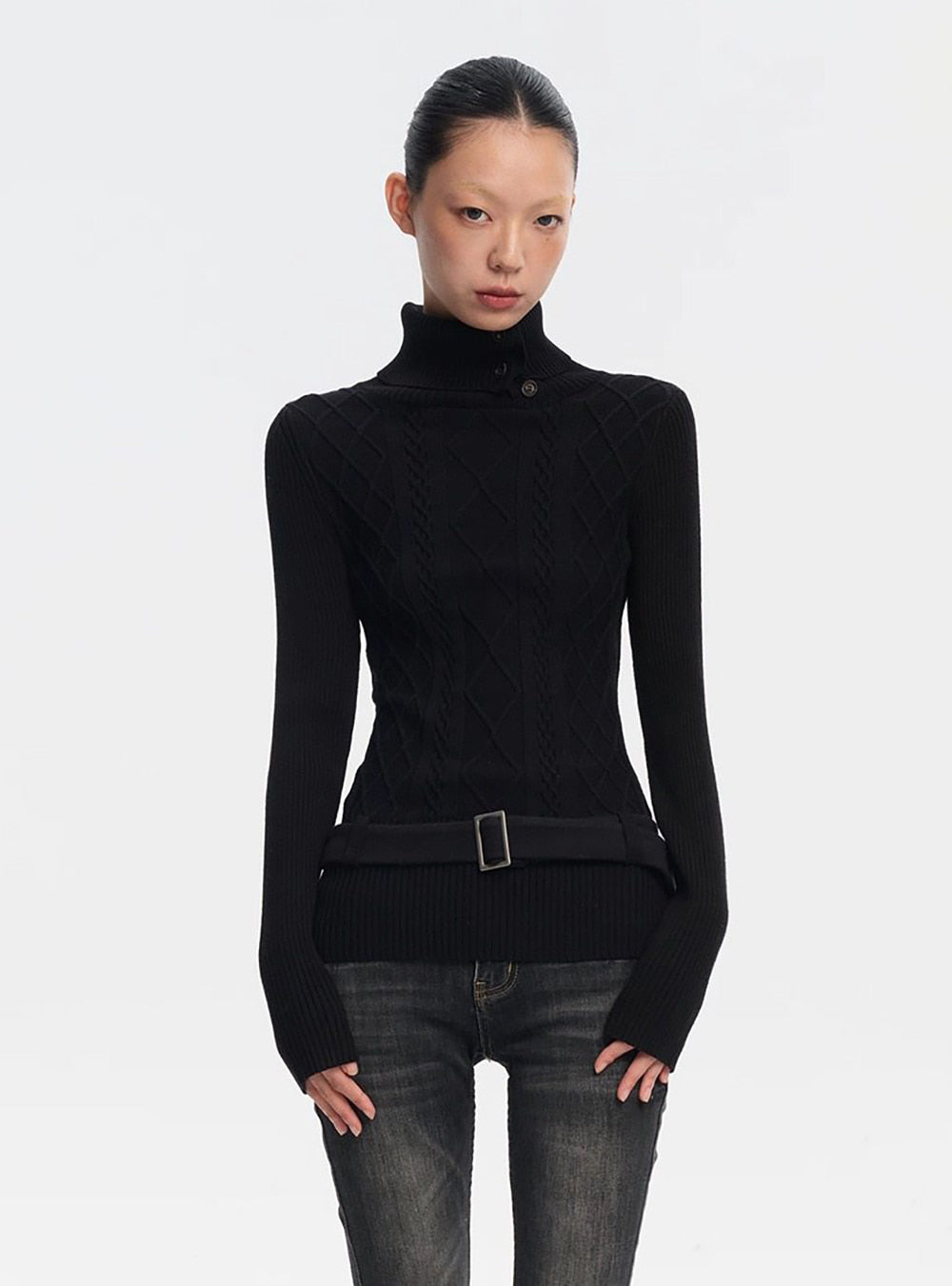 Solid Highneck Slim Knit Base Top