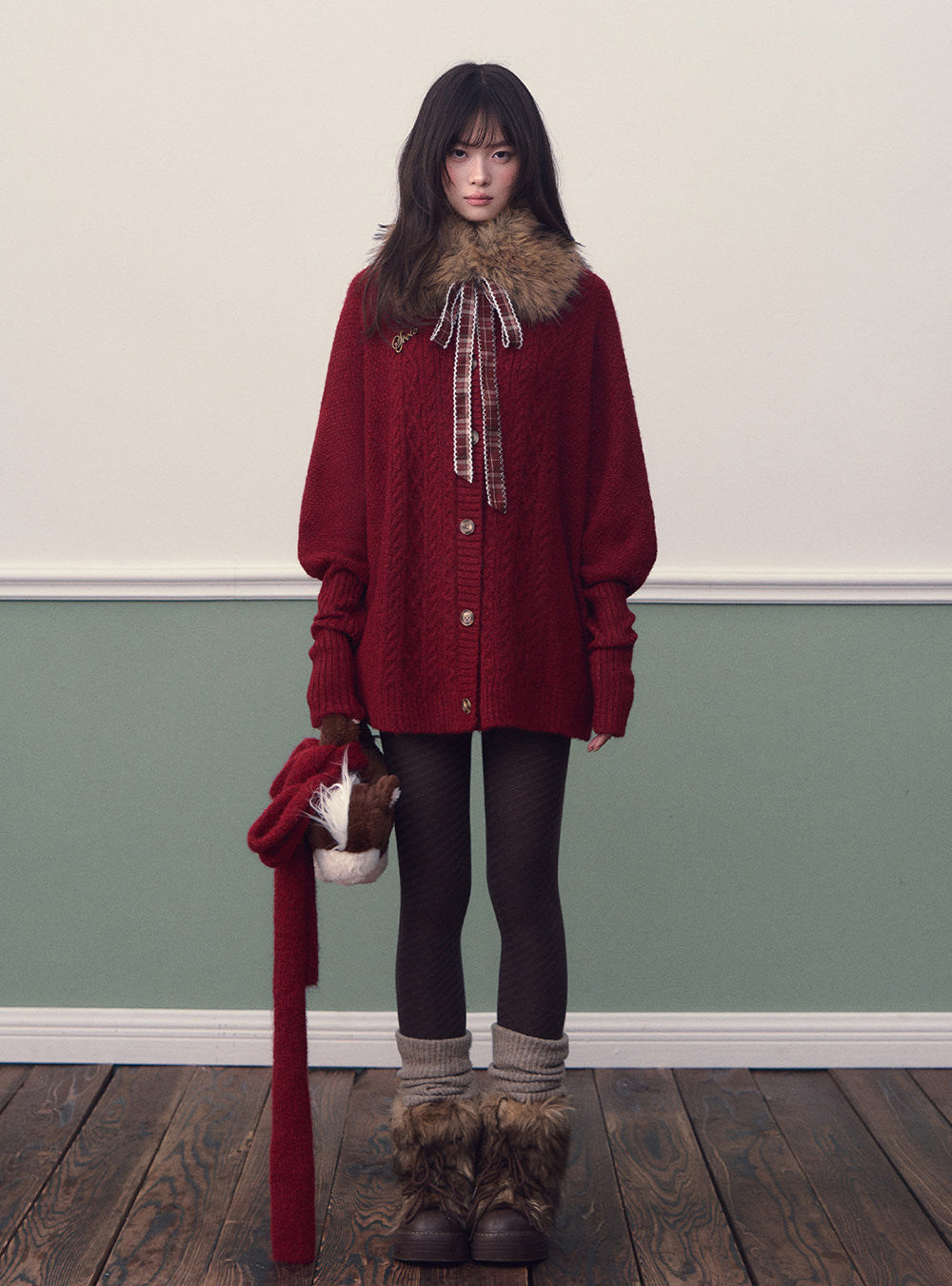 Red Fur Collar Sweater