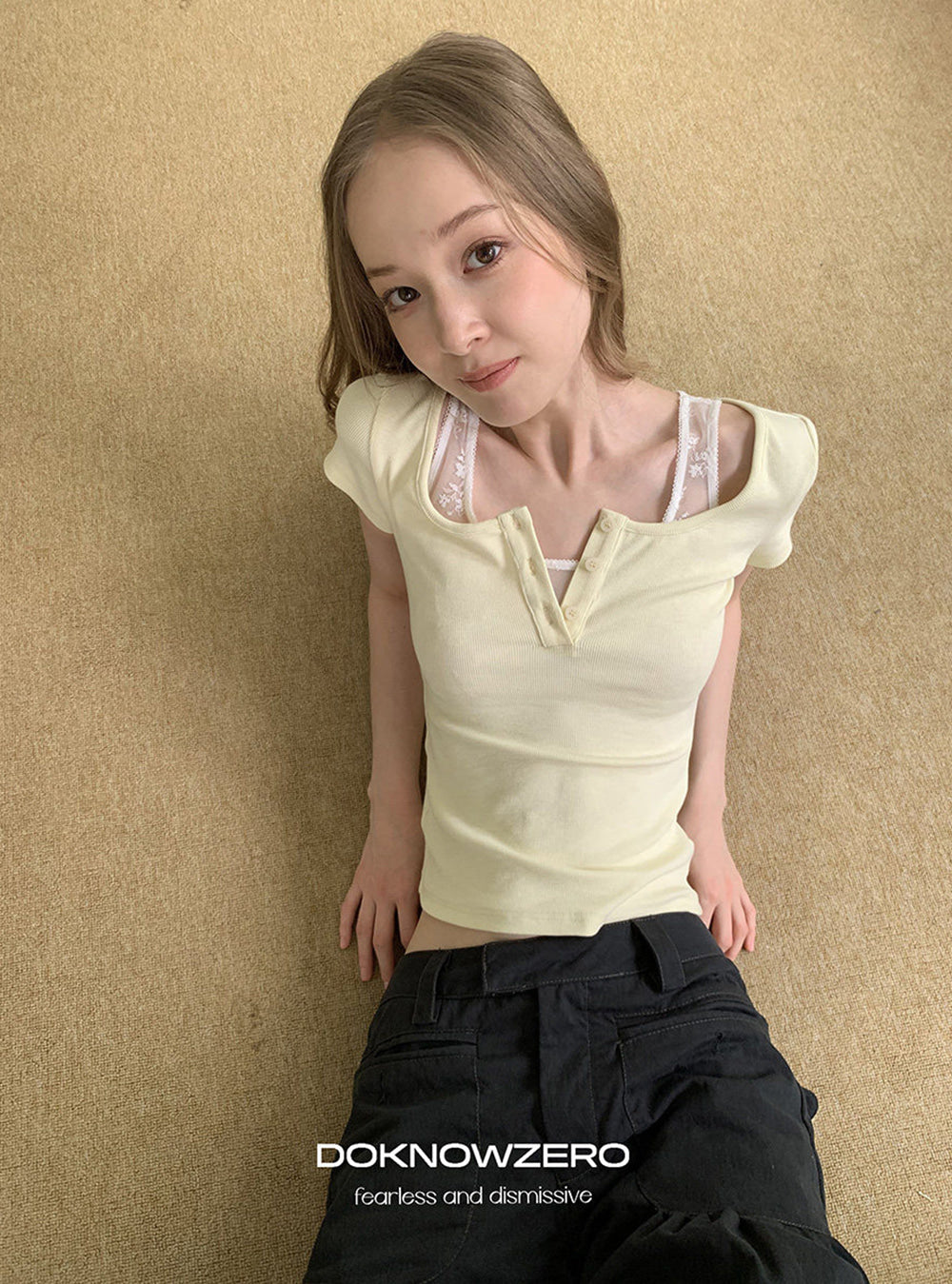 Lemon Lace Henley Top