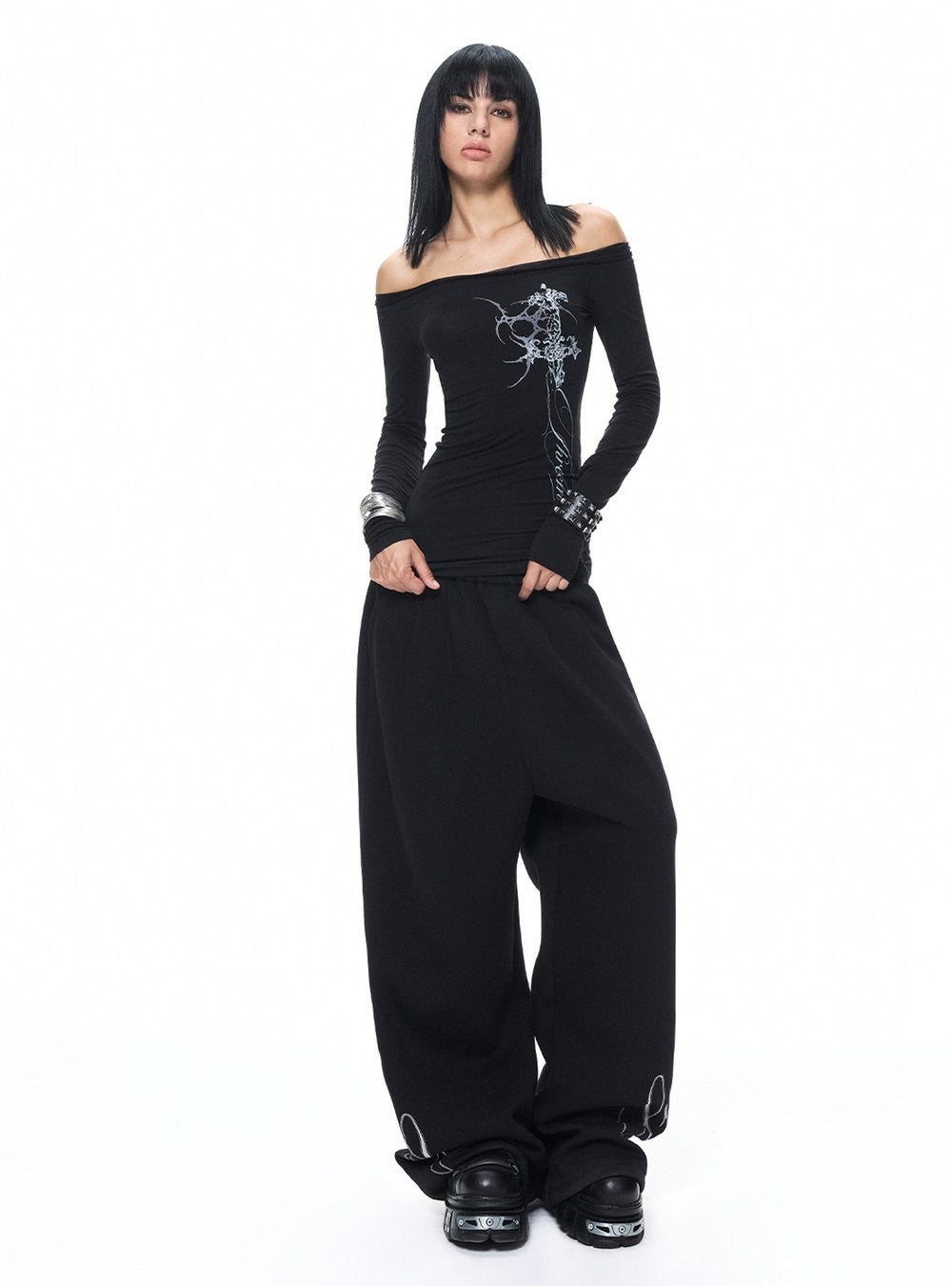 Dark Edge Off Shoulder Top