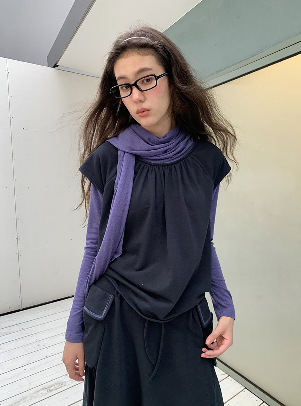 Scarf Layered Sleeve Top