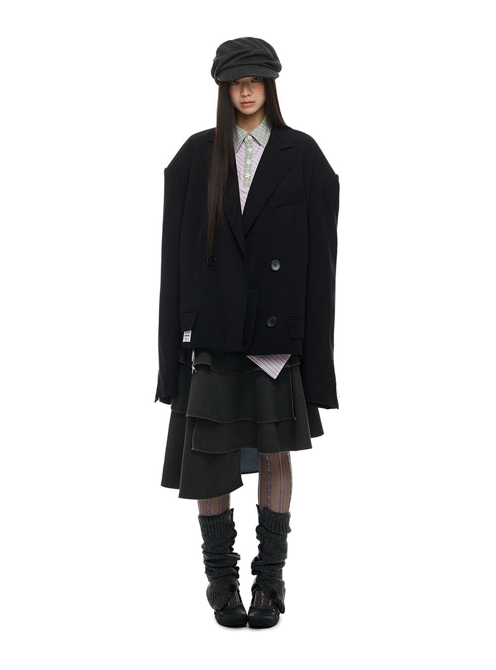 Dark Grey Irregular Layered Wash Skirt