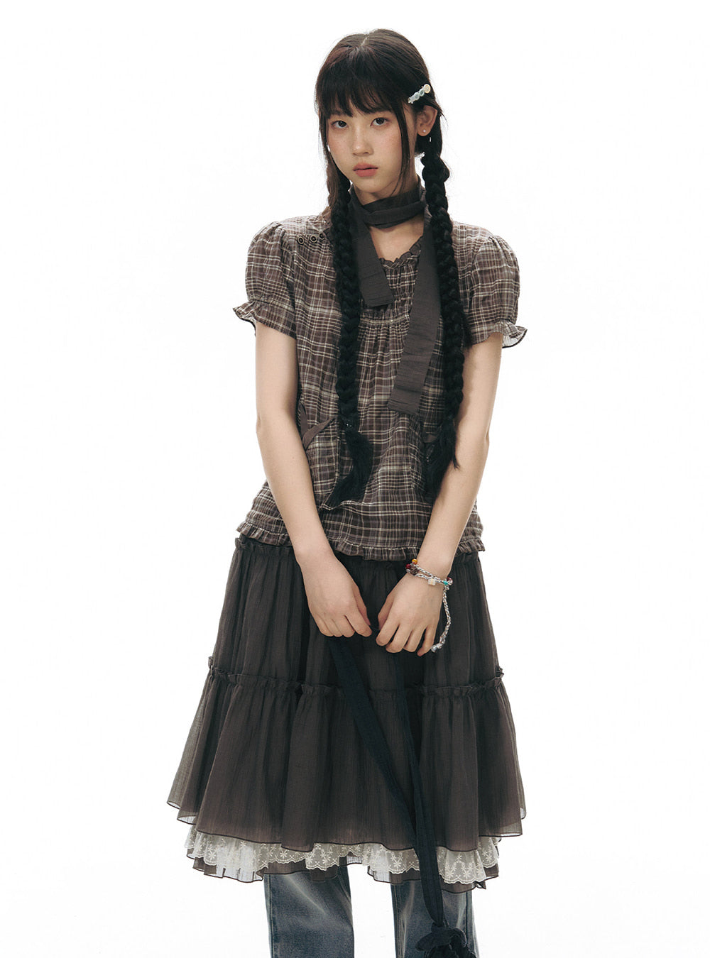 Layered Grid Pocket Top (2color)