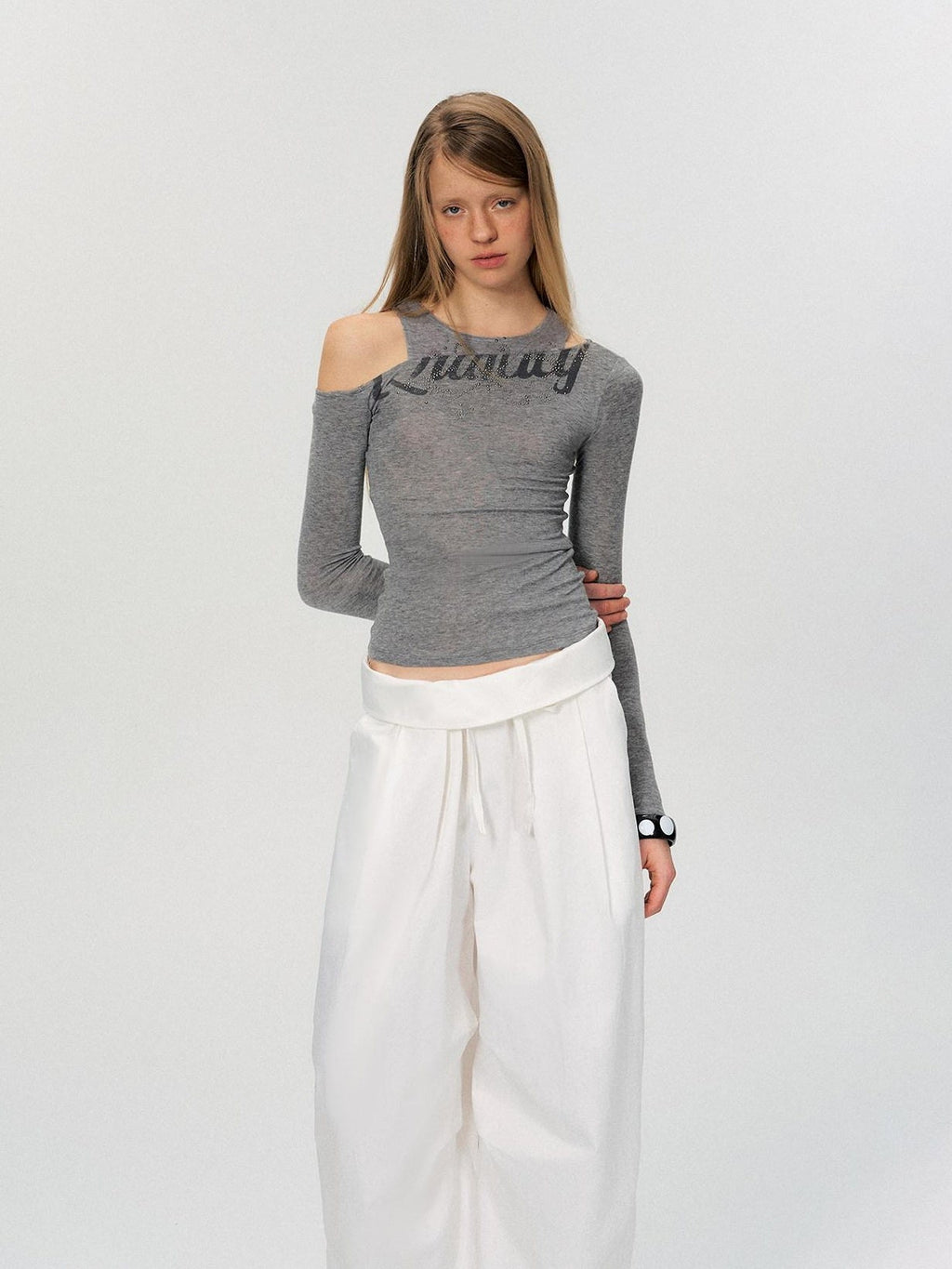 Rhinestone Vintage Slim Women Lyocell Blend Letter Print Long Sleeve Crop Tops
