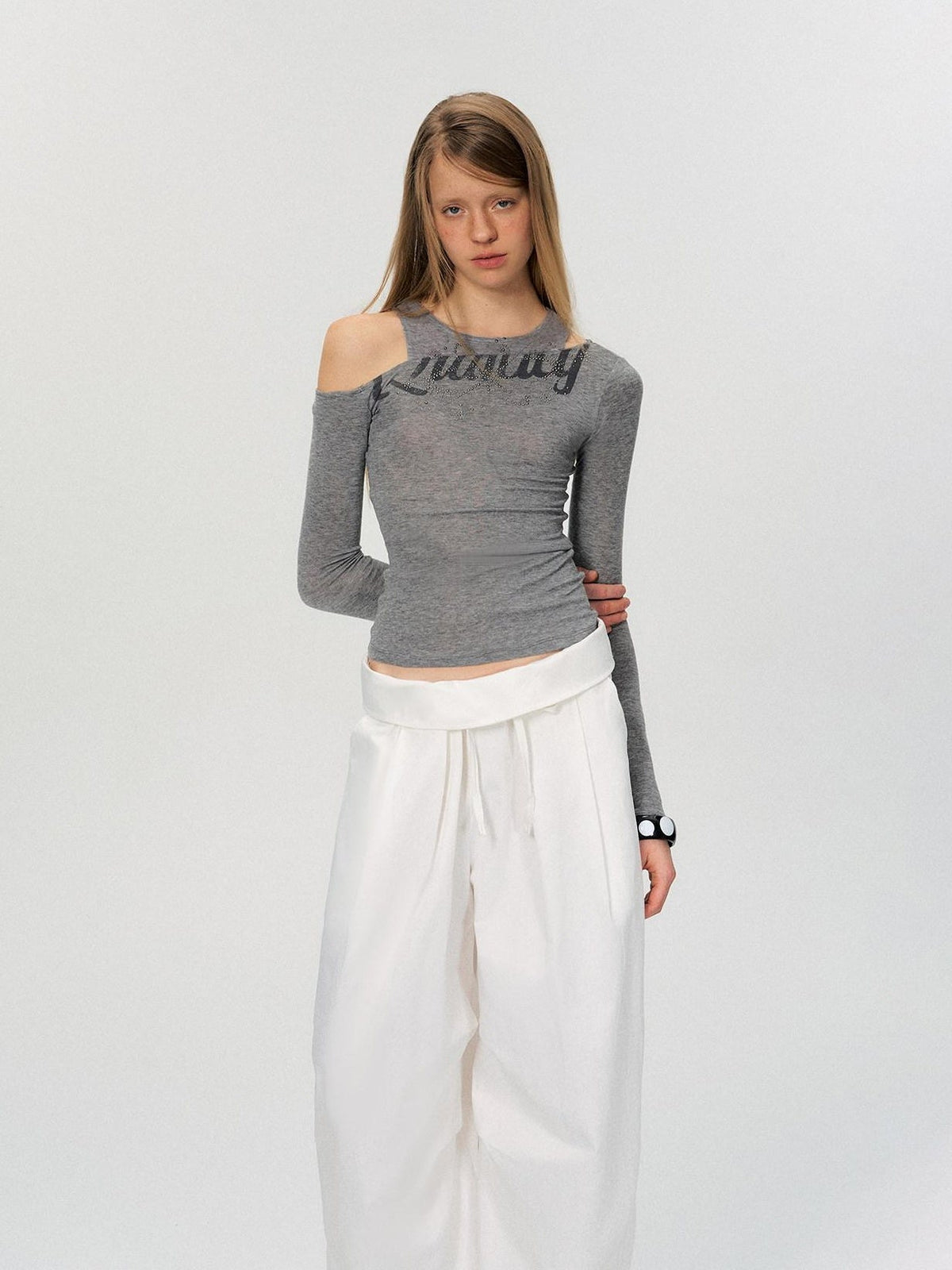 Rhinestone Vintage Slim Women Lyocell Blend Letter Print Long Sleeve Crop Tops