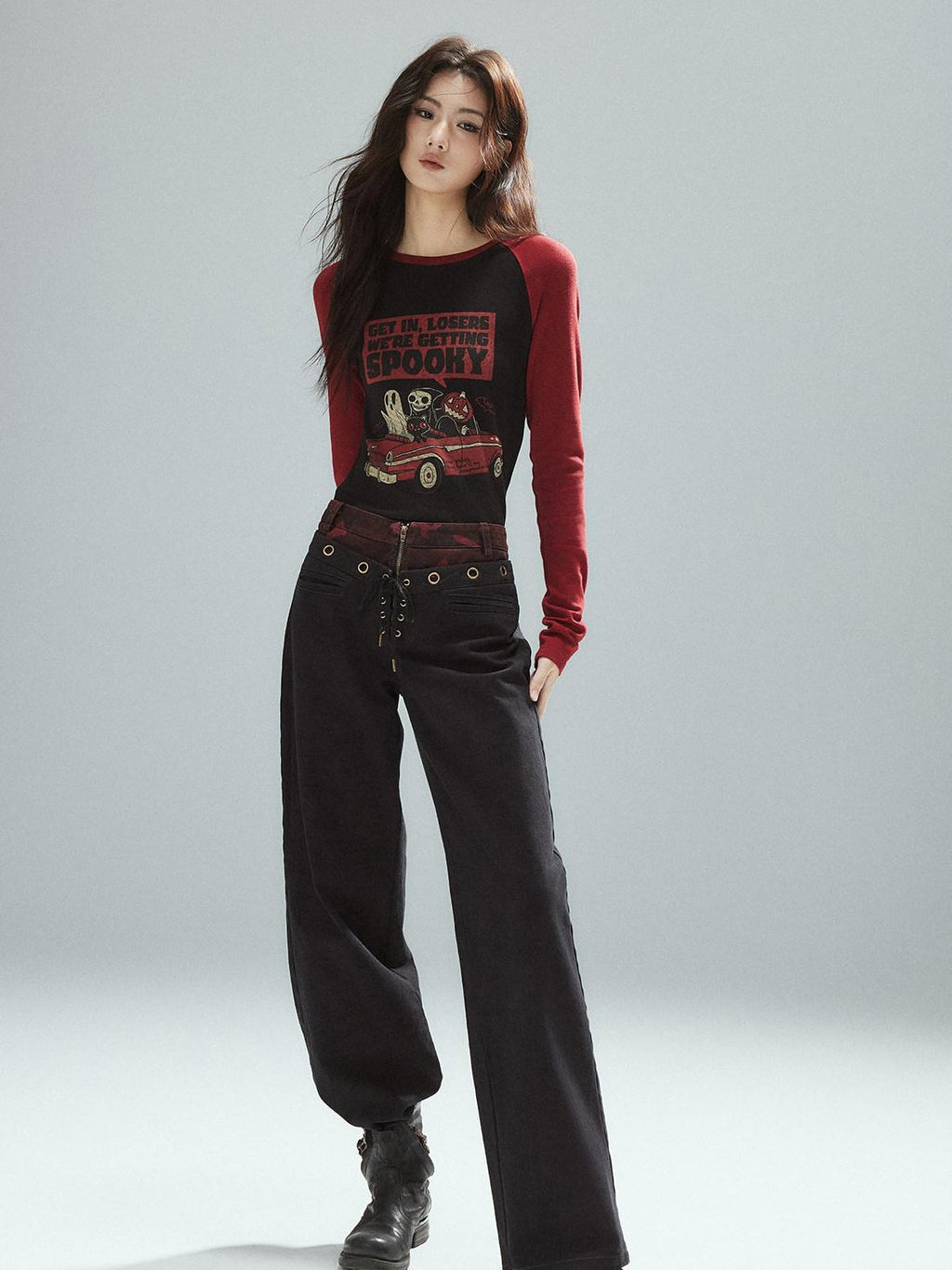 Pure Cotton Patchwork Low Waist Street Zipper Women Colorblock Straight Pants