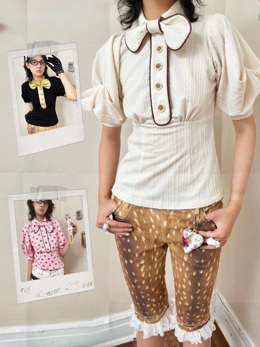 Slimming Cute Loose Folded Princess Short Sleeve Unisex Shape Retaining Blouses