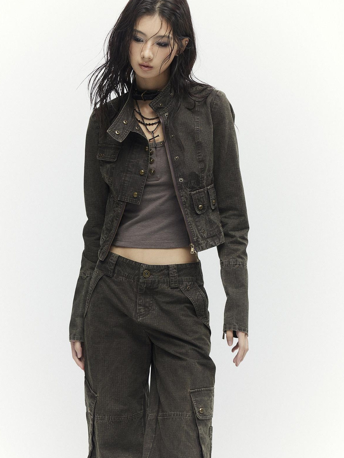 High Waist 100 Percent Cotton Vintage Slim Fit Women Coffee Brown Straight Pants