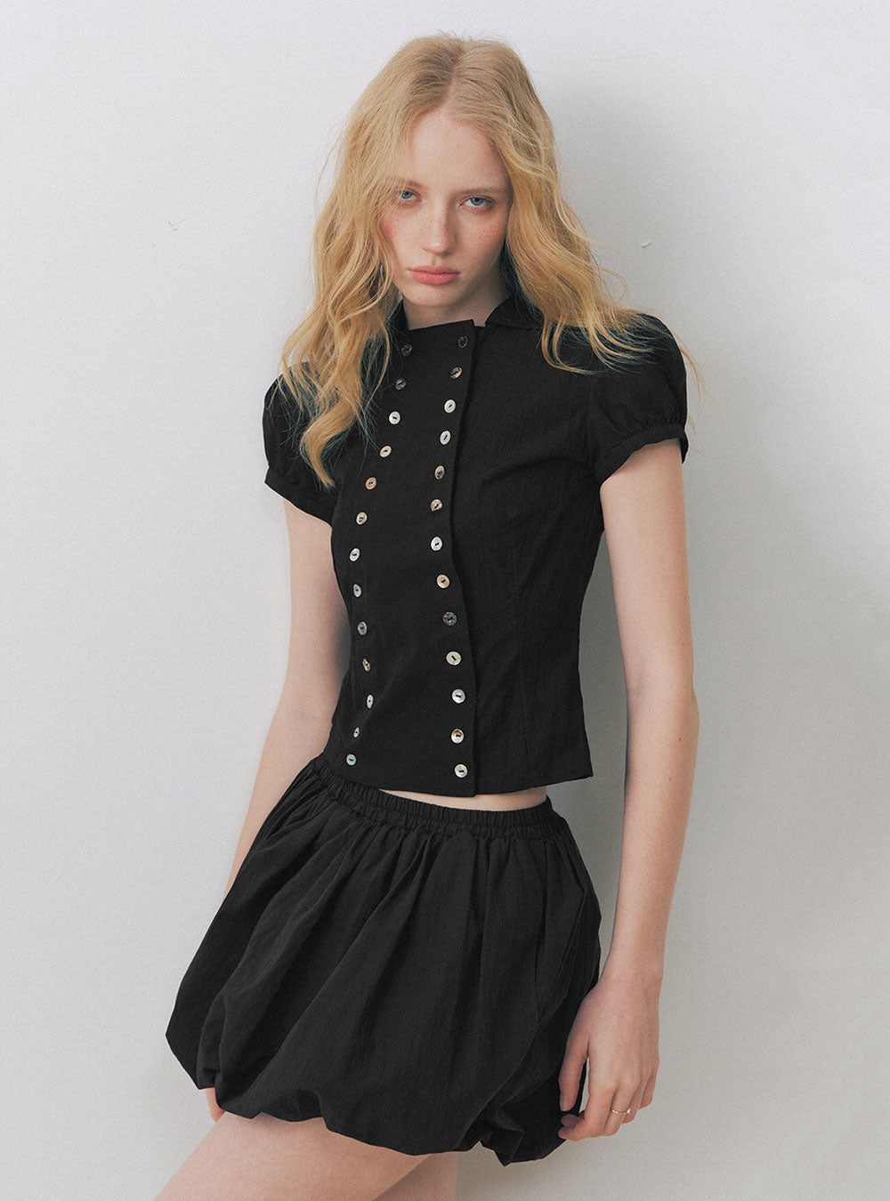 Regal Button Puff Sleeve Blouse (2color)