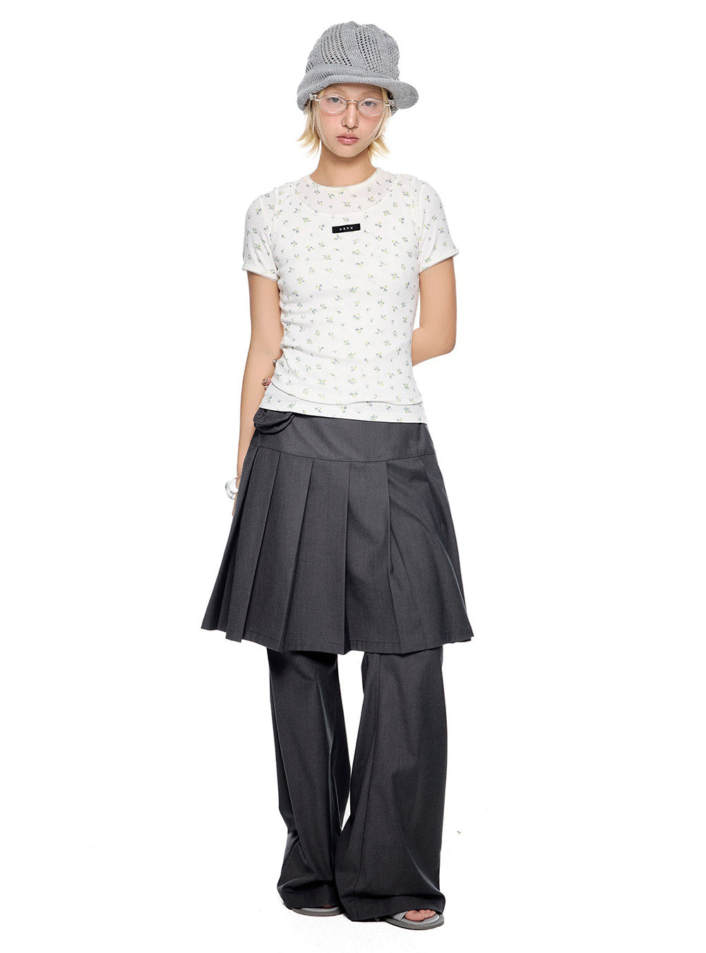 Layer Trick Pleats Skirt Flare Pants