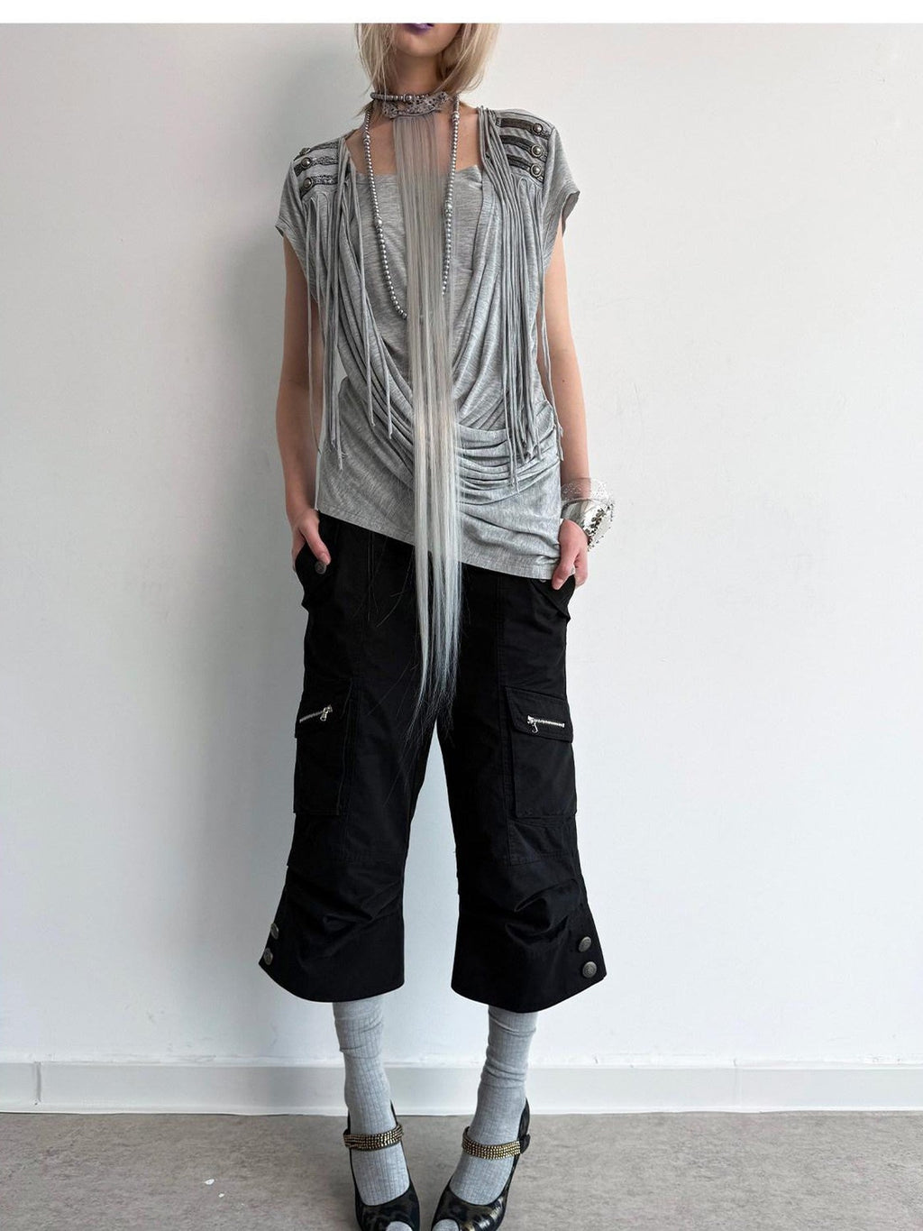 Vintage Biker Washed Cargo Women'S Cotton Flare Cropped Pants