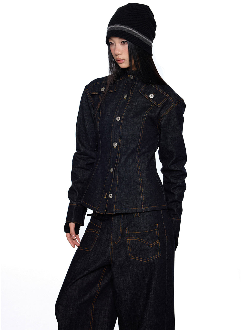 Corset Line Raw Denim Jacket (2color)